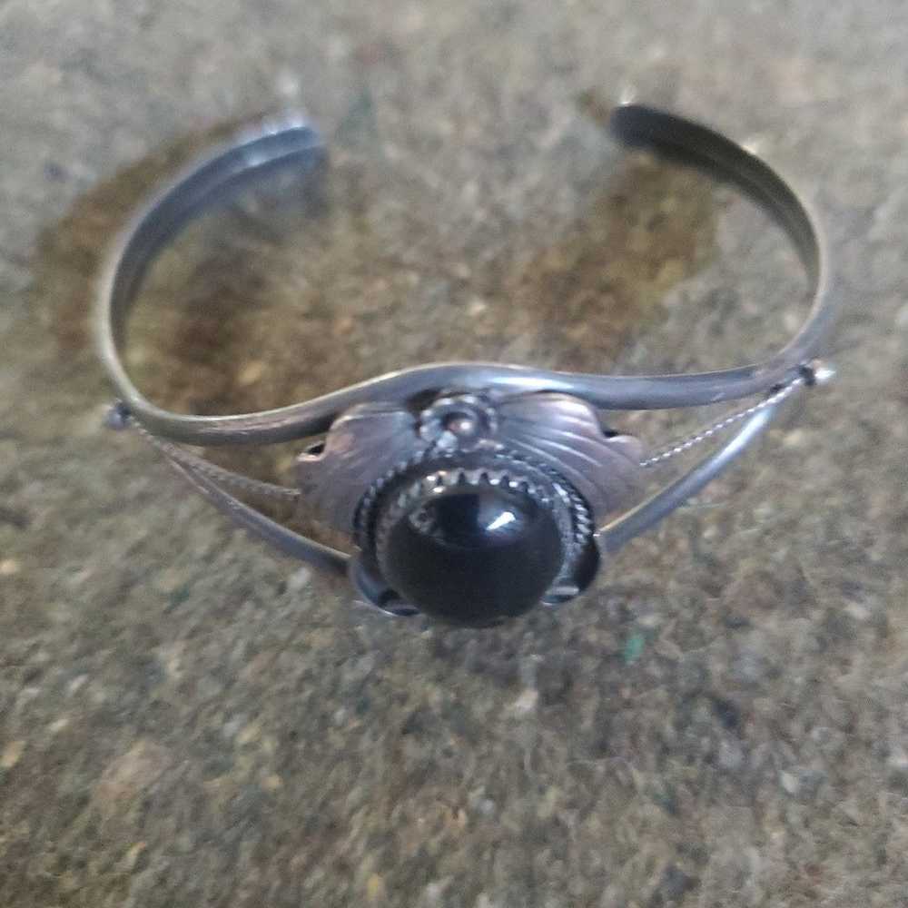 .925 silver black onyx vintage bracelet - image 4