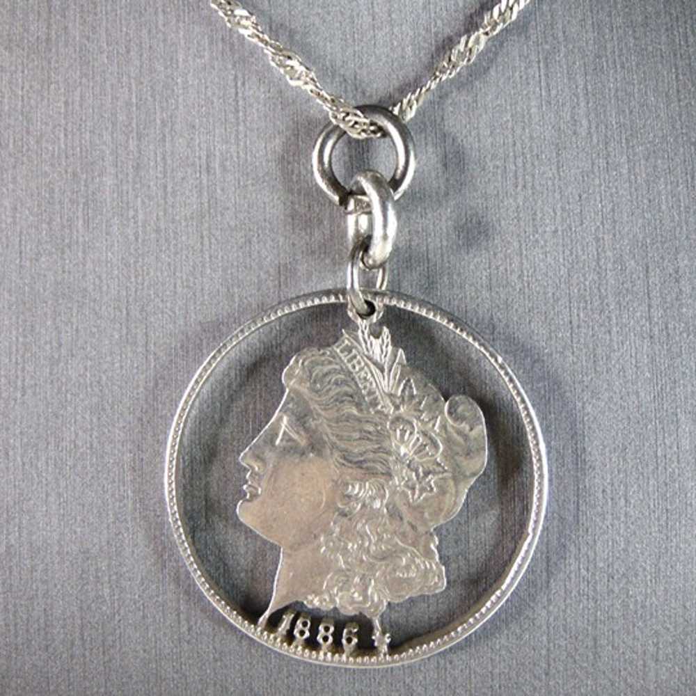 1886 Silver Dollar Coin Pendant w/ Sterling Silve… - image 3