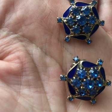 WEISS Stunning Cobalt clip on vintage earrings - image 1