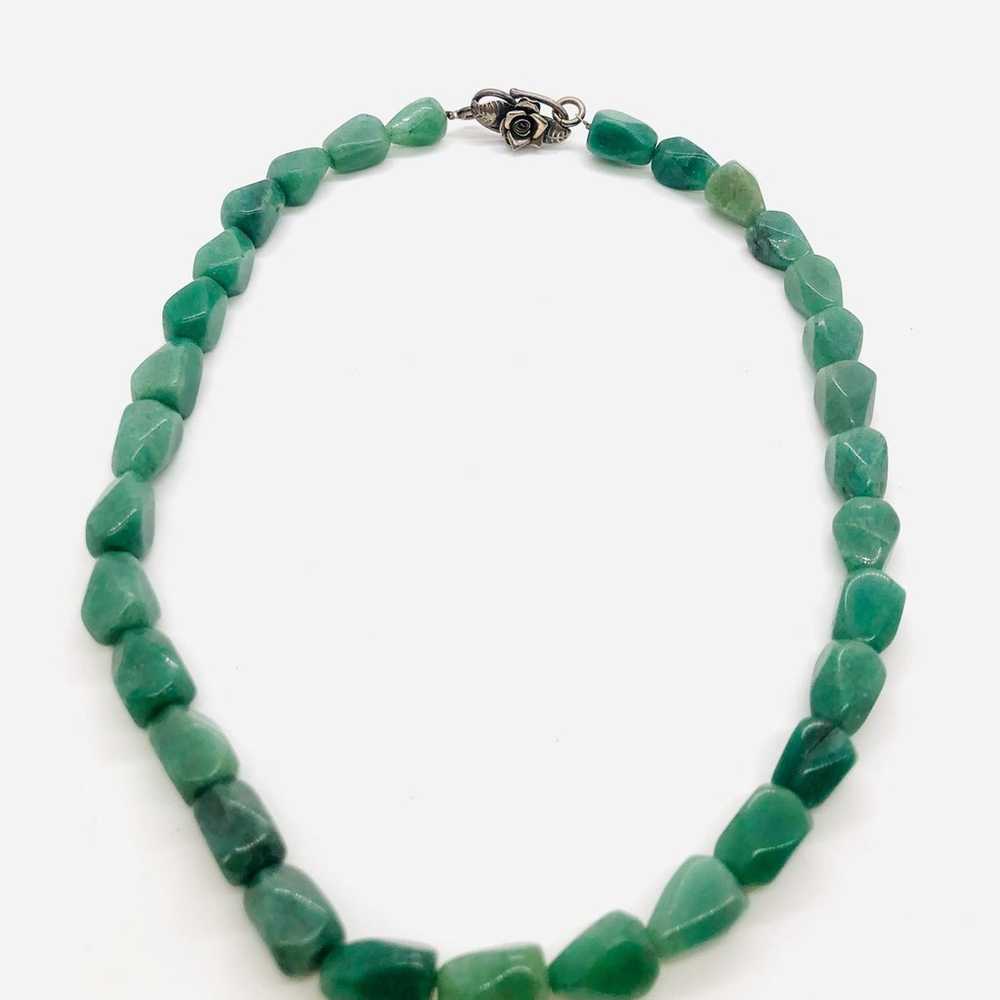 Vintage Tumbled Green Stone Necklace - image 2
