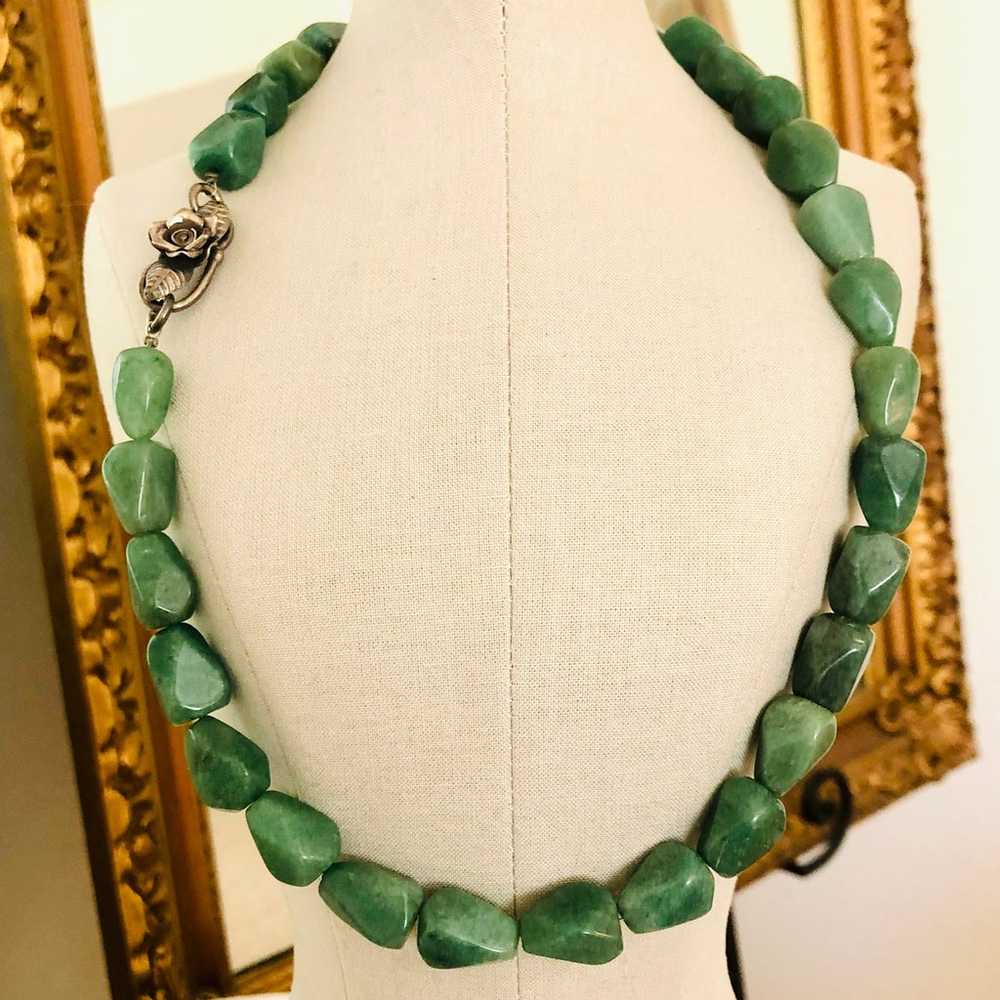 Vintage Tumbled Green Stone Necklace - image 3