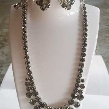 Weiss Black Diamond Crystal 50's Necklace Earrings