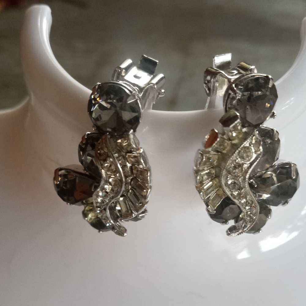 Weiss Black Diamond Crystal 50's Necklace Earring… - image 2