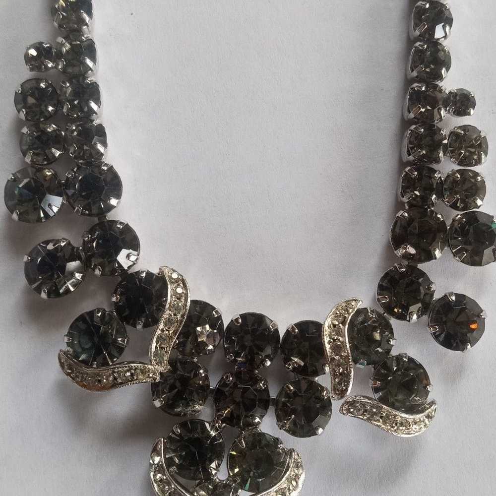 Weiss Black Diamond Crystal 50's Necklace Earring… - image 5