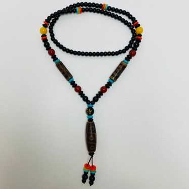 Tibetan Delicate Dzi Bead Pendant with Black Round