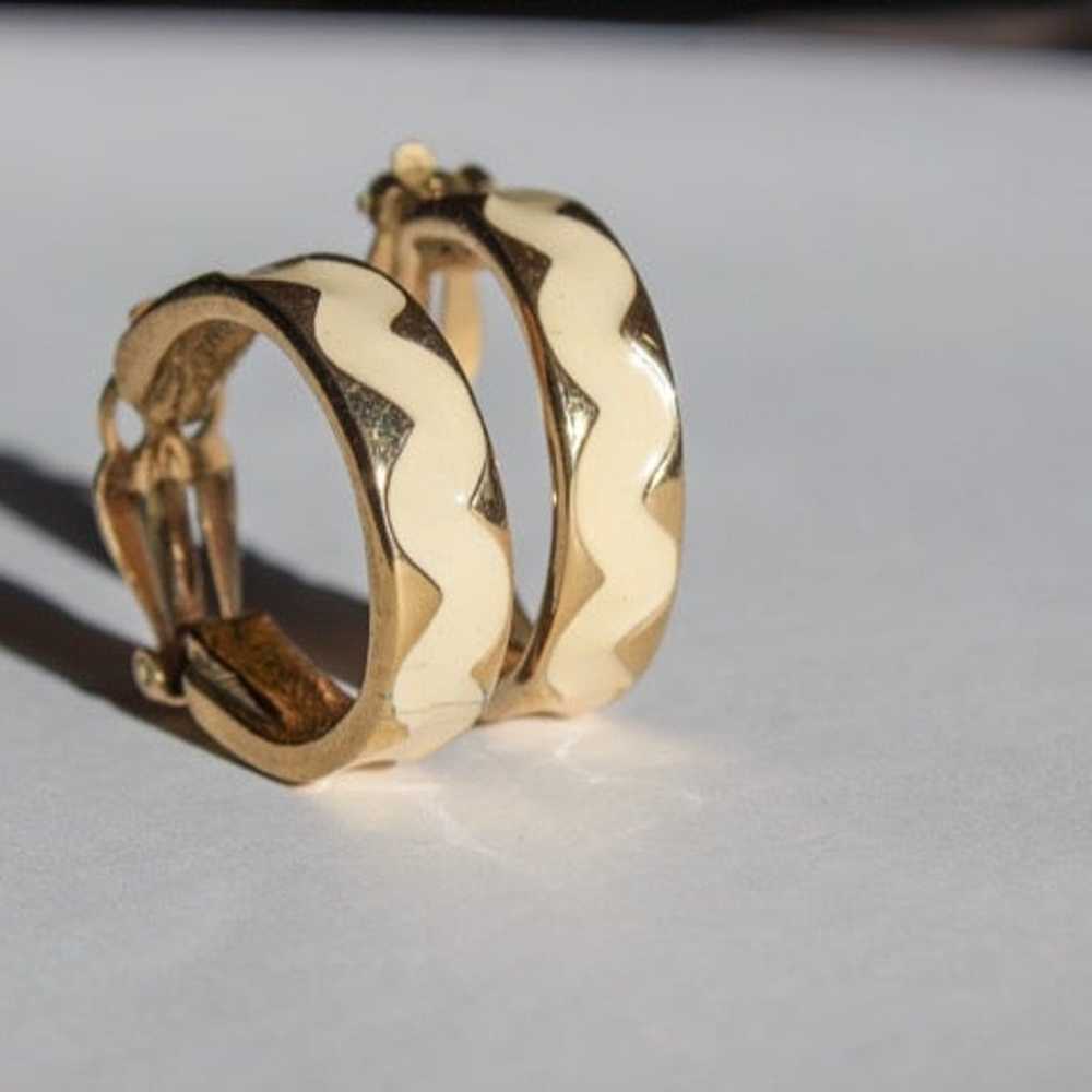 Givenchy Gold Tone Enamel Loop Earrings - image 3