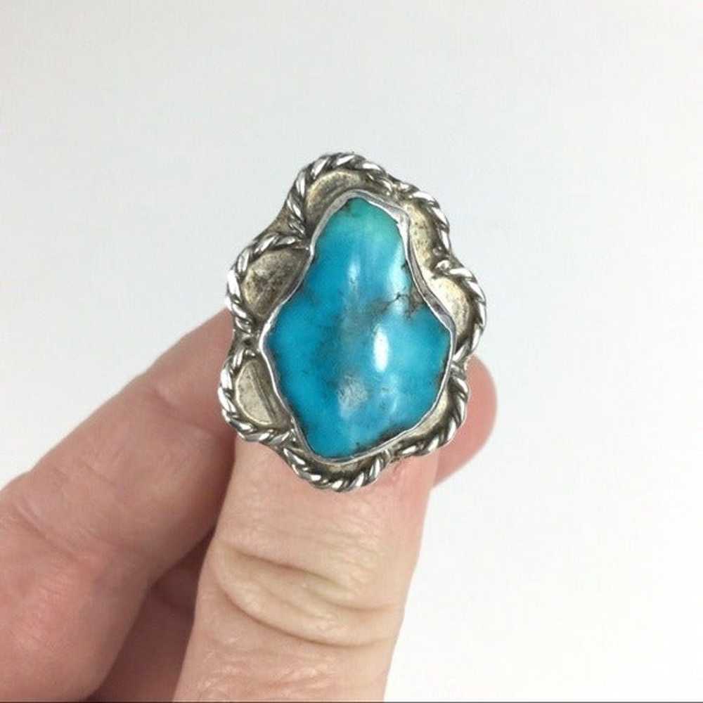 Vintage Sterling Silver Turquoise Bohemian Ring - image 1