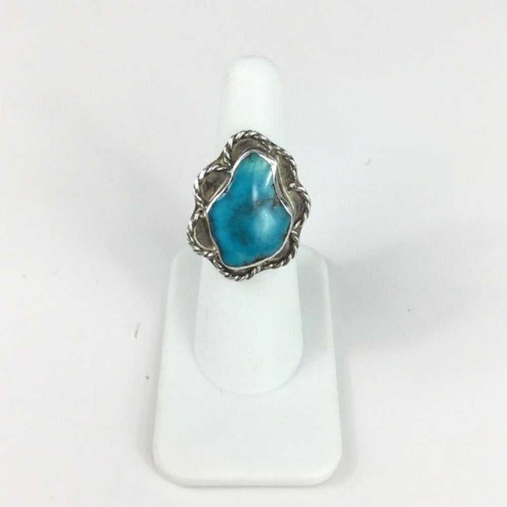 Vintage Sterling Silver Turquoise Bohemian Ring - image 2