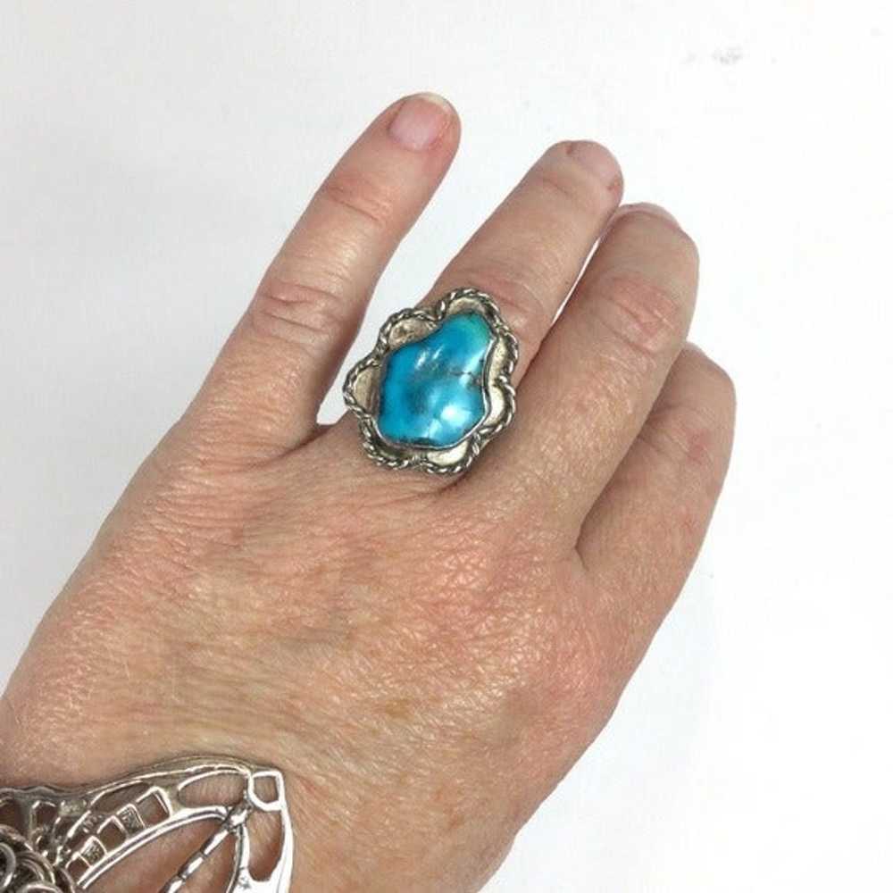 Vintage Sterling Silver Turquoise Bohemian Ring - image 6
