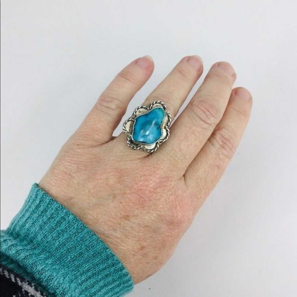 Vintage Sterling Silver Turquoise Bohemian Ring - image 7