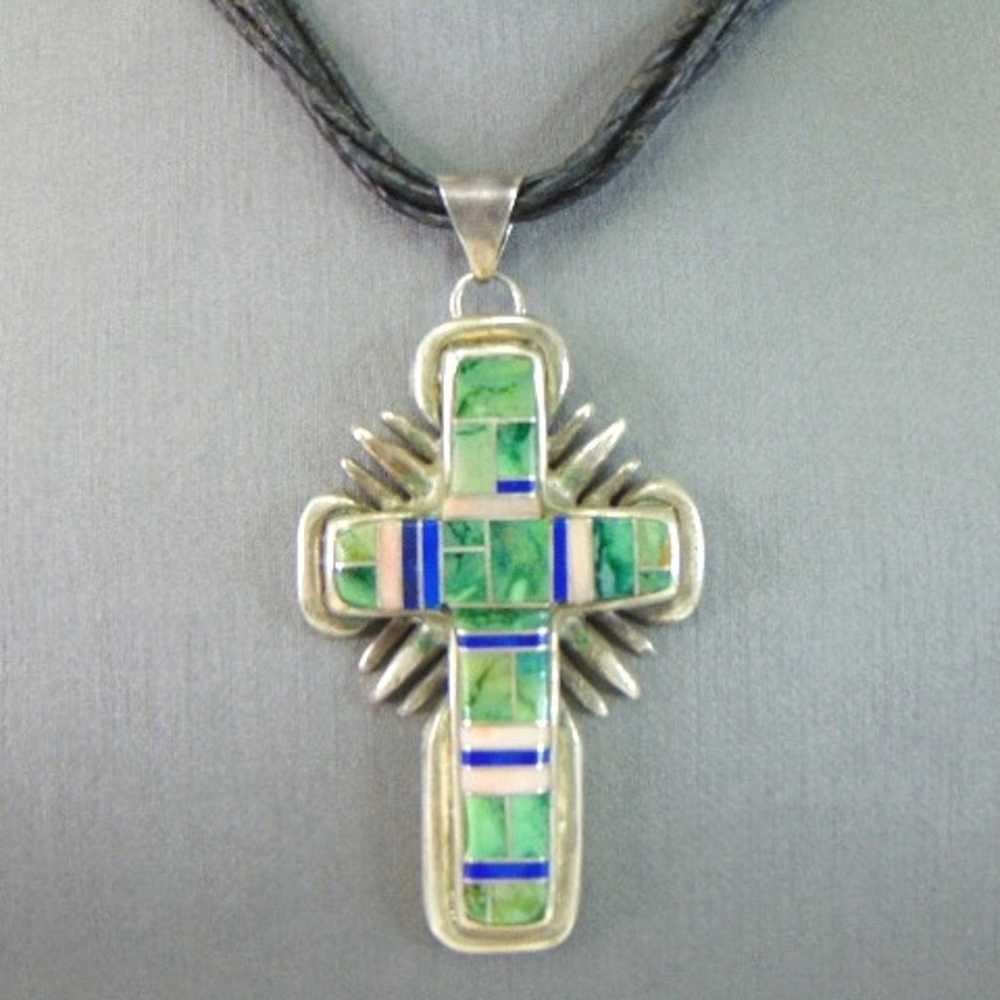 Womens Sterling Silver Multi-Stone Cross Necklace… - image 1