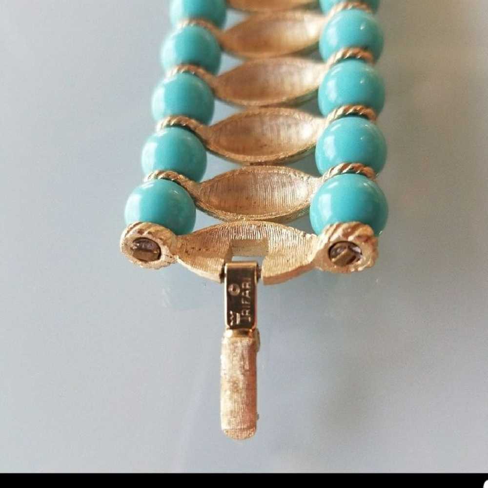 Vintage Trifari Faux Turquoise Bracelet - image 2