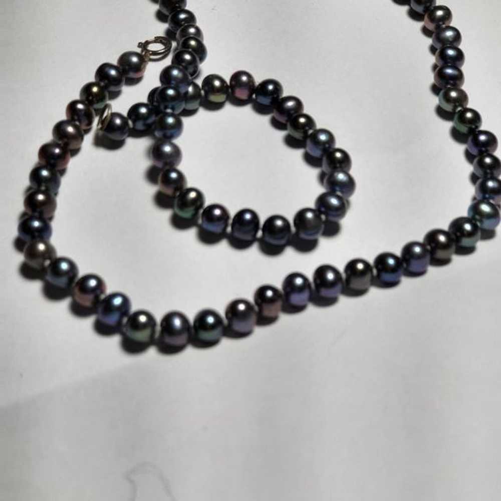 Stunning Freshwater Black Pearl Necklace 5mm 17 1… - image 6