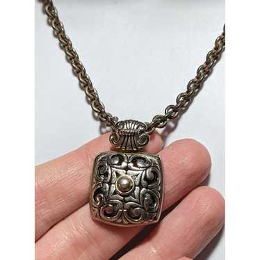 Vintage Art Nouveau Square Silver Pendant Necklace - image 1