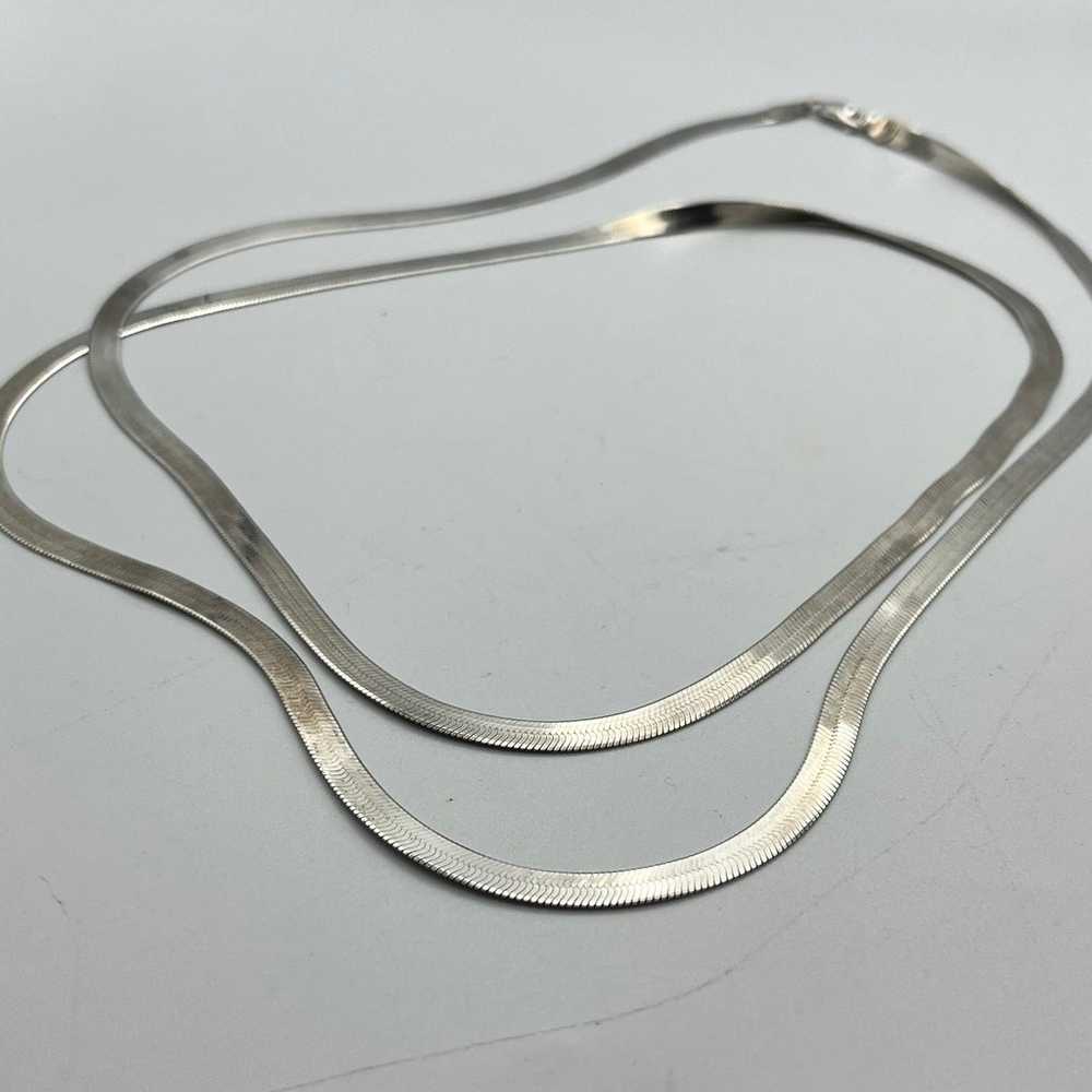 Super long Herringbone Chain Necklace in Sterling… - image 12