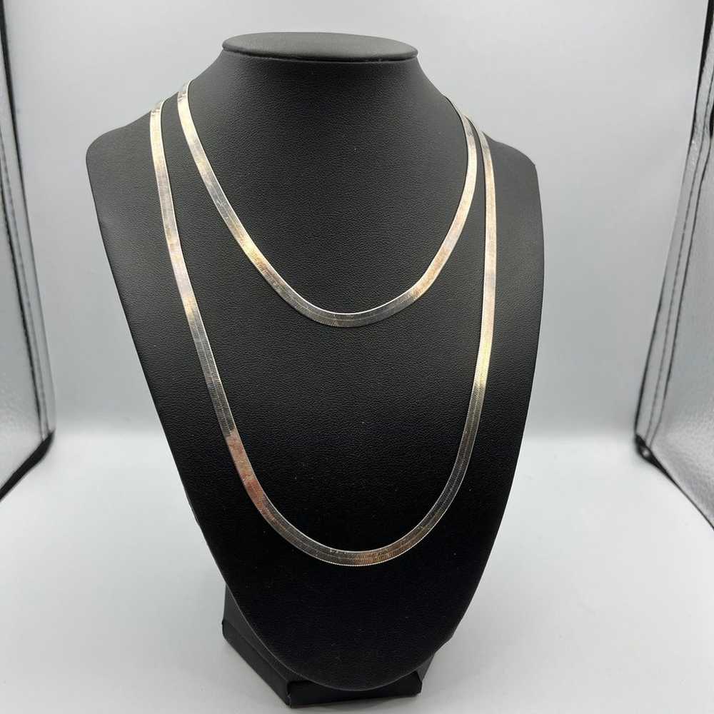 Super long Herringbone Chain Necklace in Sterling… - image 1