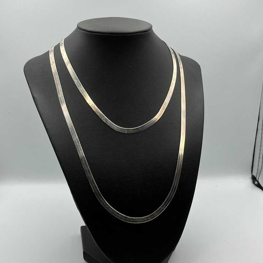 Super long Herringbone Chain Necklace in Sterling… - image 2