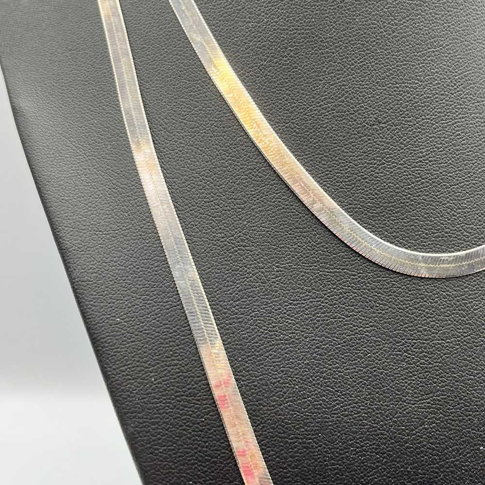 Super long Herringbone Chain Necklace in Sterling… - image 3