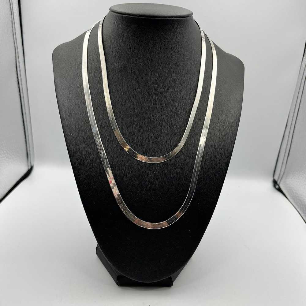 Super long Herringbone Chain Necklace in Sterling… - image 5