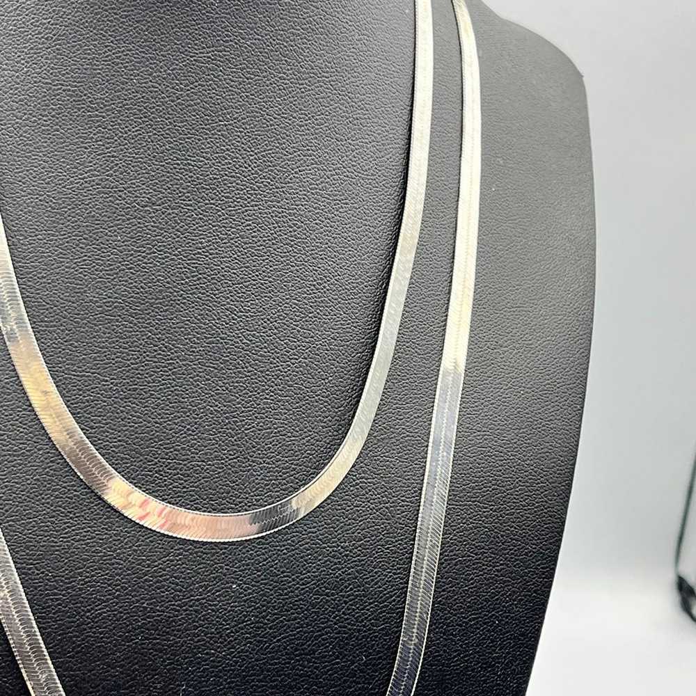 Super long Herringbone Chain Necklace in Sterling… - image 7