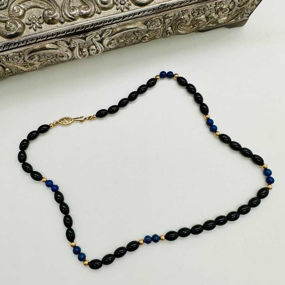 Vintage 14 KT Blue Lapis Lazuli Onyx Bead Necklace - image 6