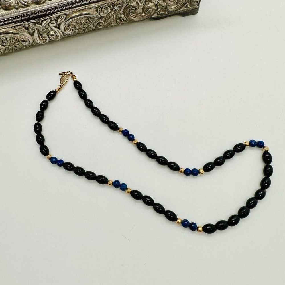 Vintage 14 KT Blue Lapis Lazuli Onyx Bead Necklace - image 7