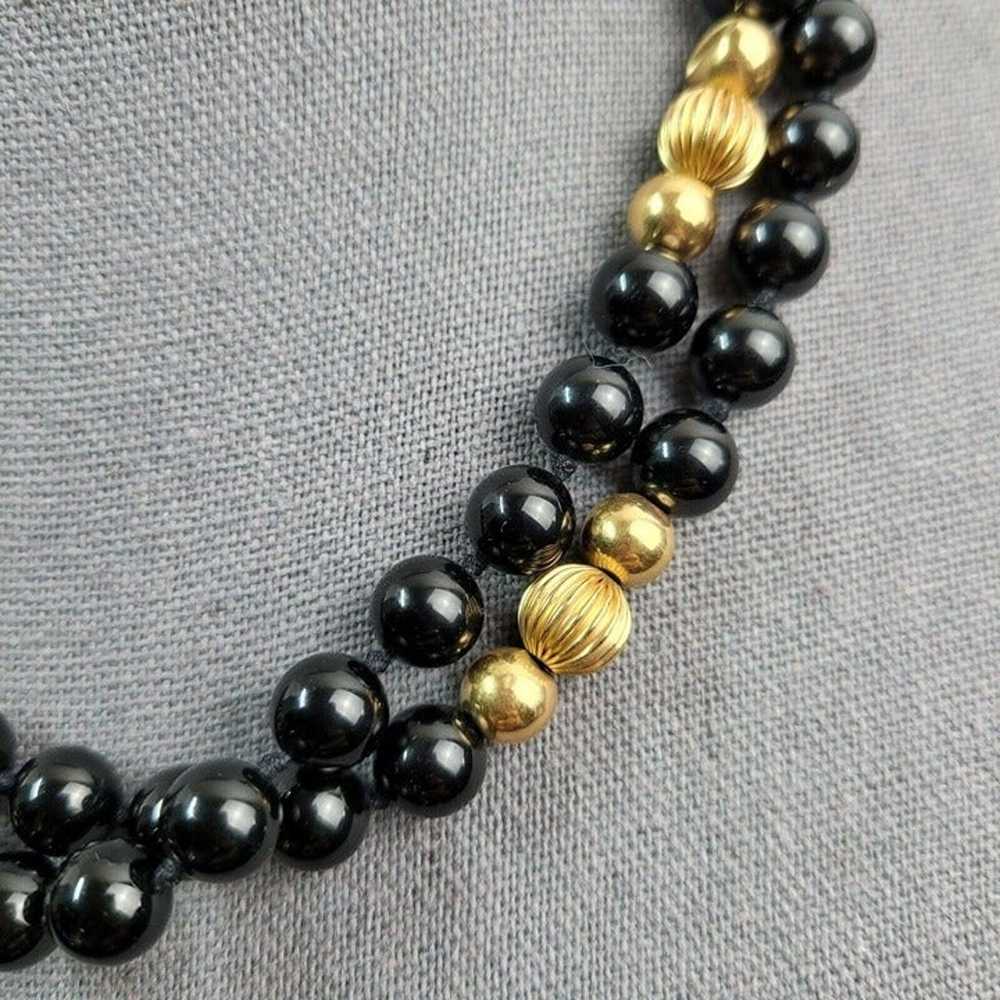 Vintage 14Kt Gold & Black Onyx Beaded Necklace 33… - image 3