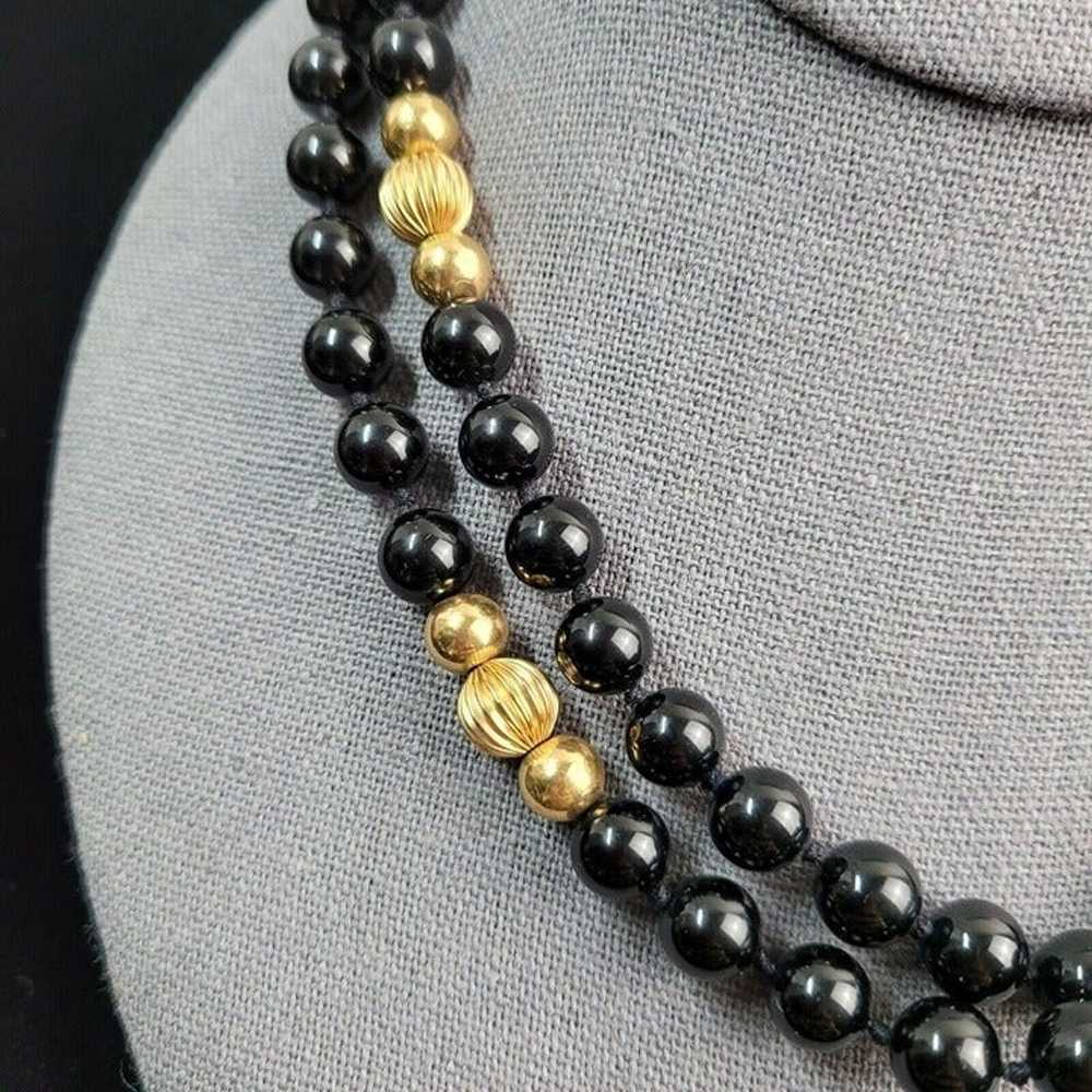 Vintage 14Kt Gold & Black Onyx Beaded Necklace 33… - image 4