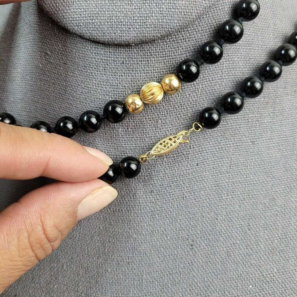 Vintage 14Kt Gold & Black Onyx Beaded Necklace 33… - image 5