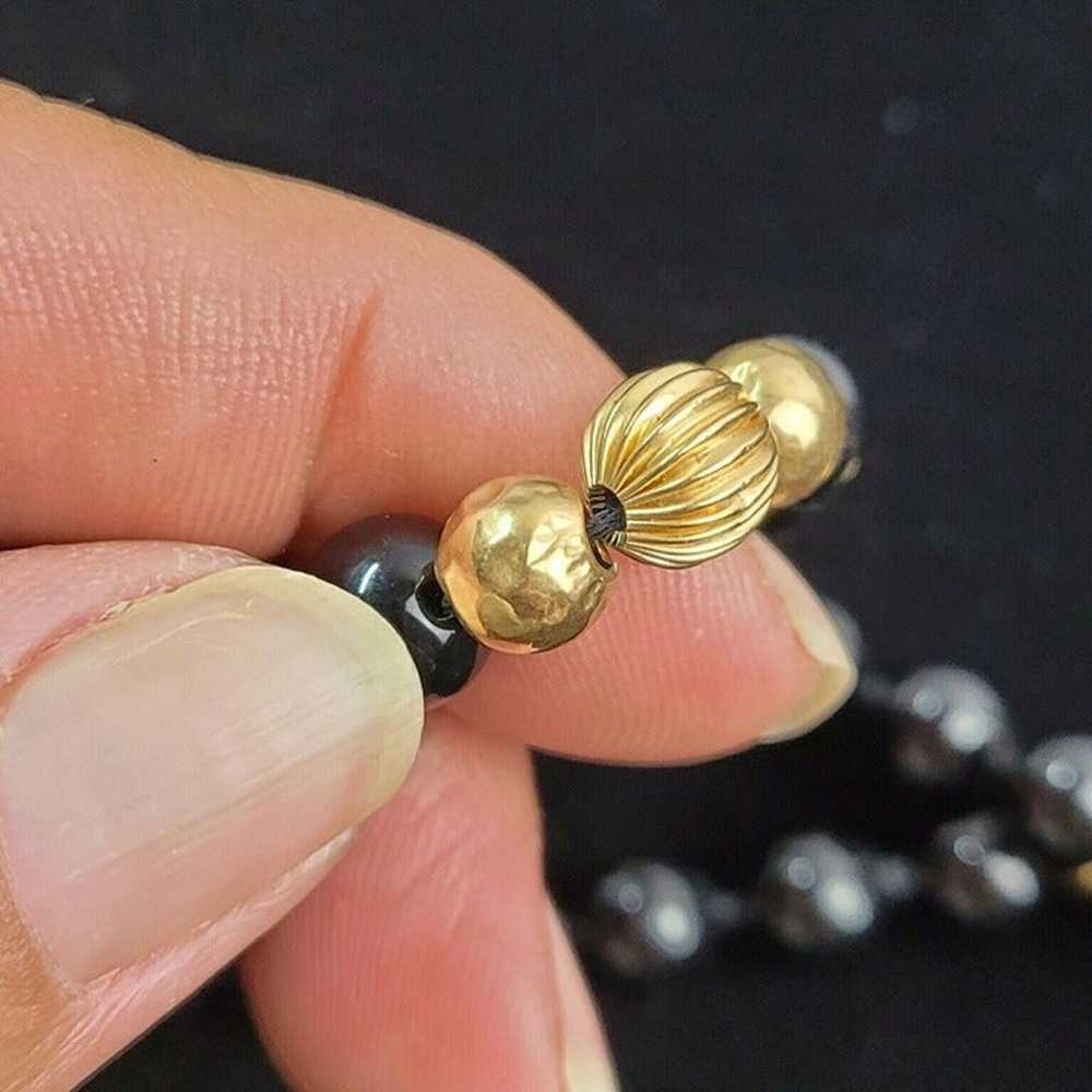 Vintage 14Kt Gold & Black Onyx Beaded Necklace 33… - image 8