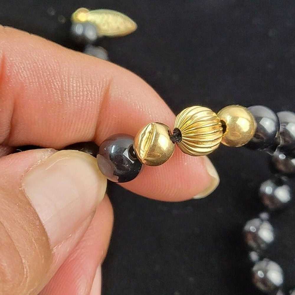 Vintage 14Kt Gold & Black Onyx Beaded Necklace 33… - image 9