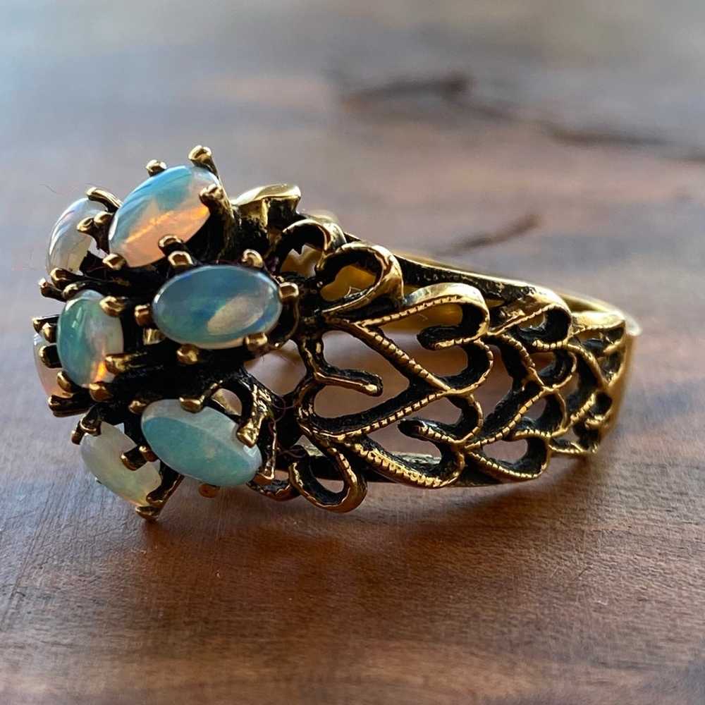 Vintage Opal Cluster Cocktail Ring 14k Yellow Gol… - image 1