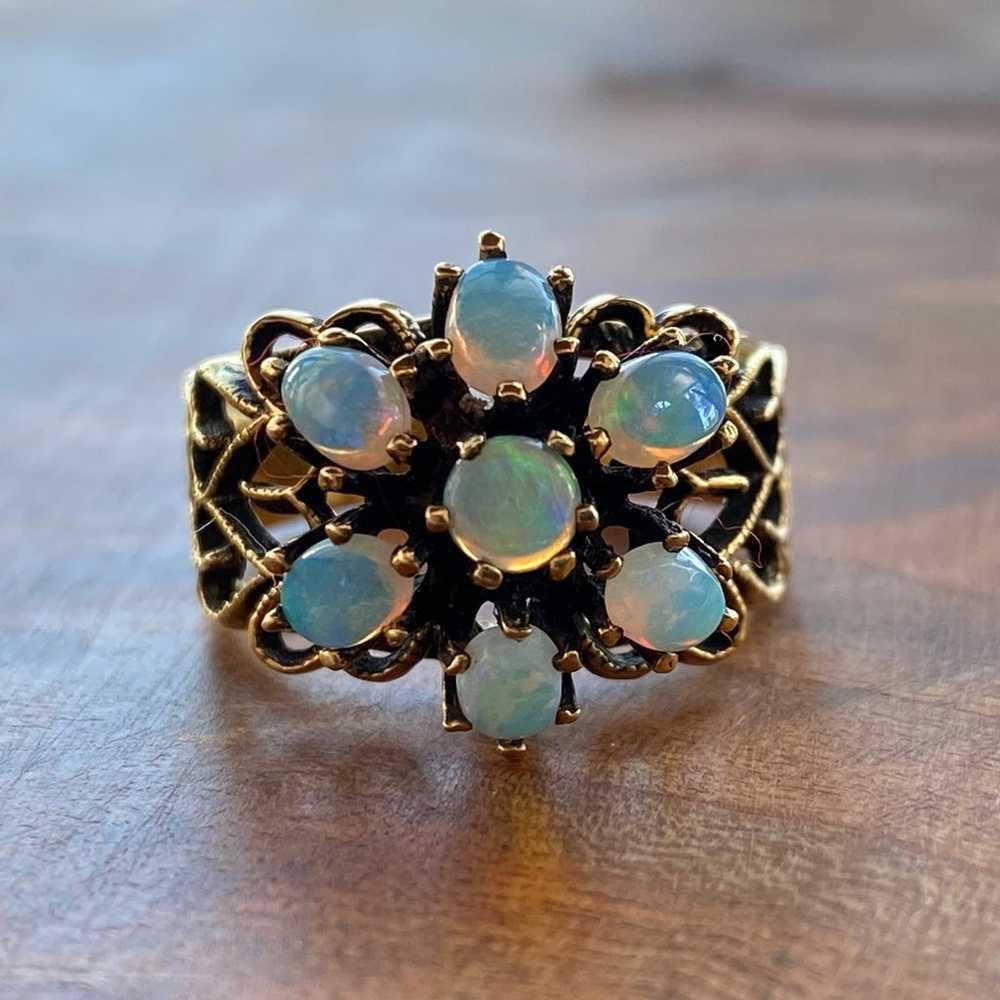 Vintage Opal Cluster Cocktail Ring 14k Yellow Gol… - image 2