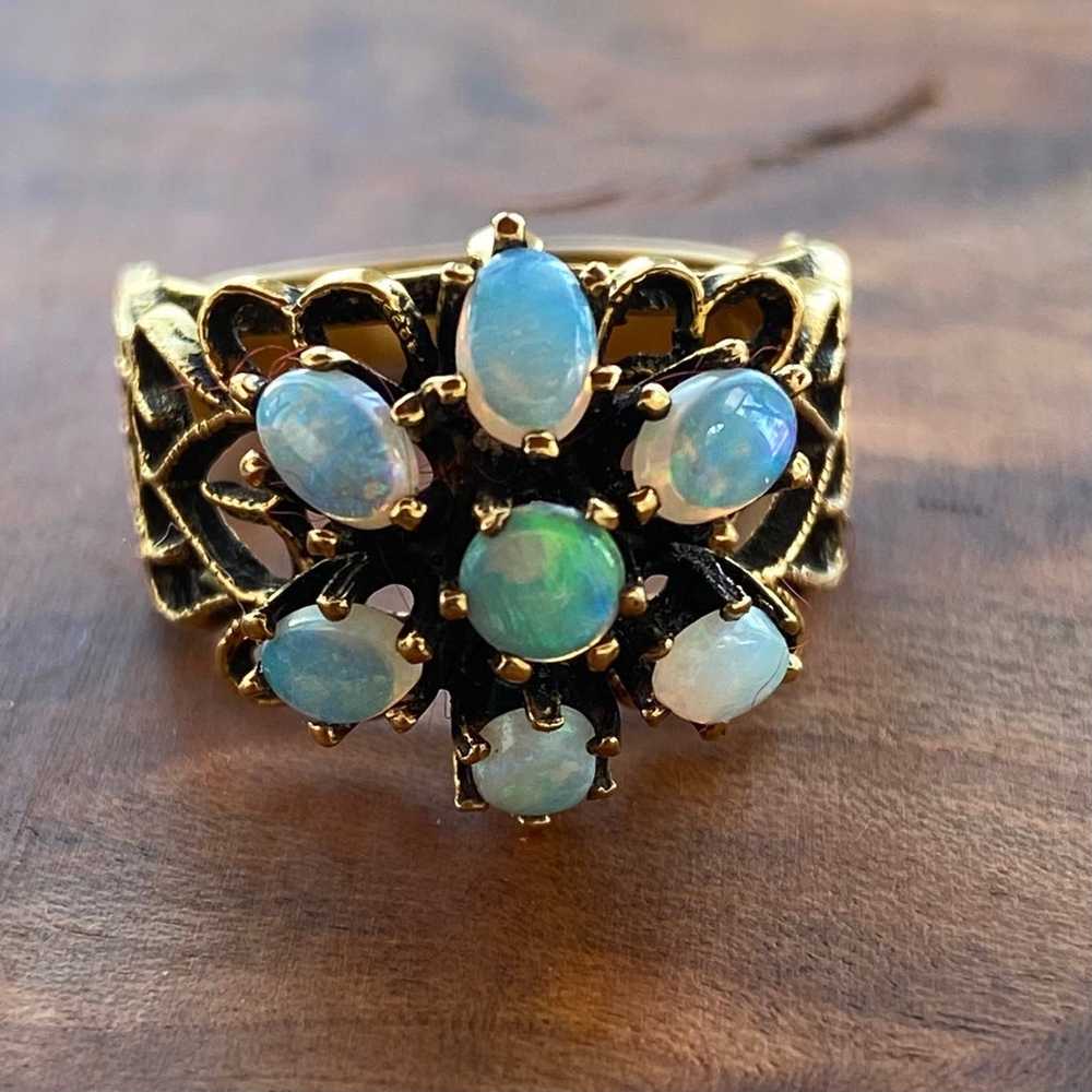 Vintage Opal Cluster Cocktail Ring 14k Yellow Gol… - image 3
