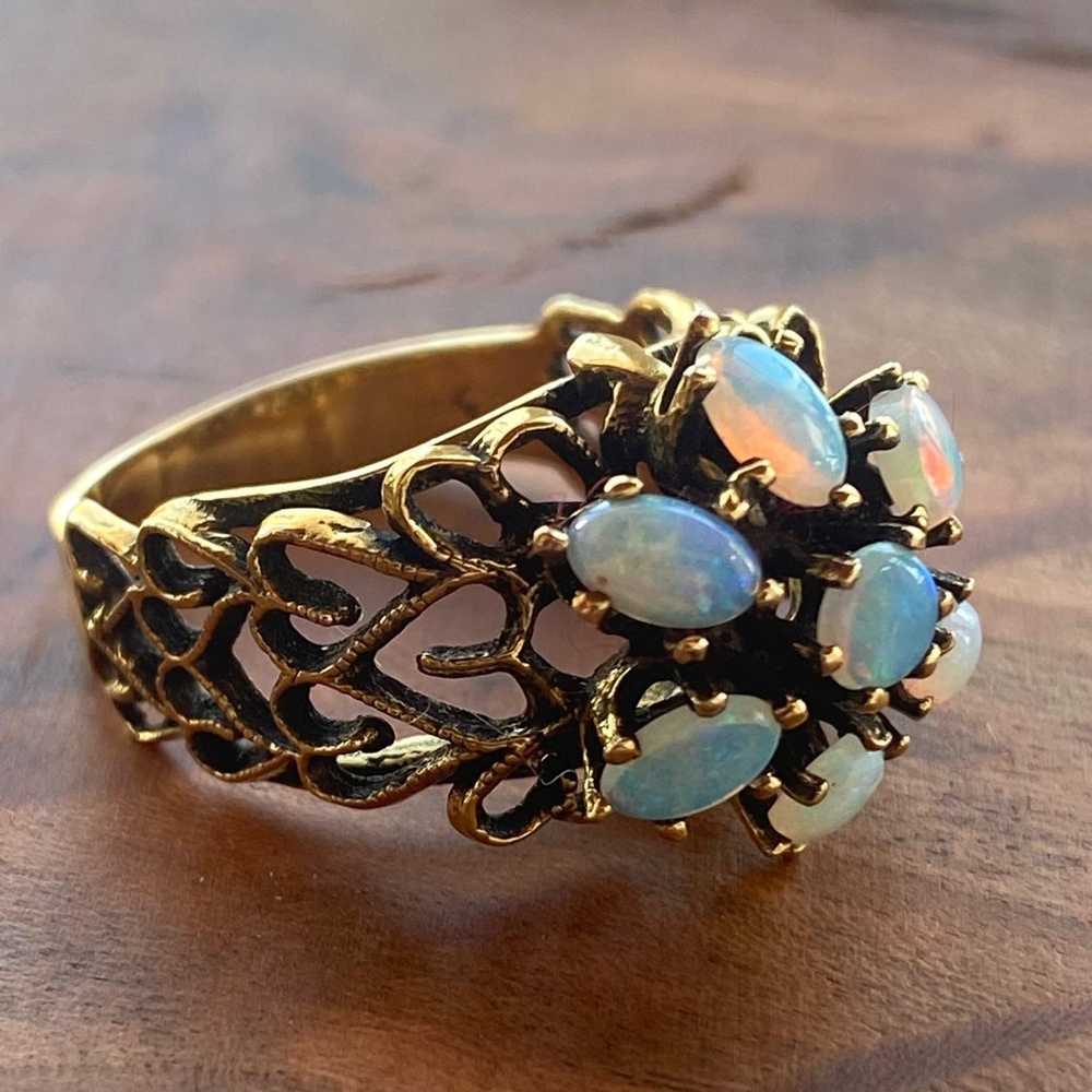 Vintage Opal Cluster Cocktail Ring 14k Yellow Gol… - image 4