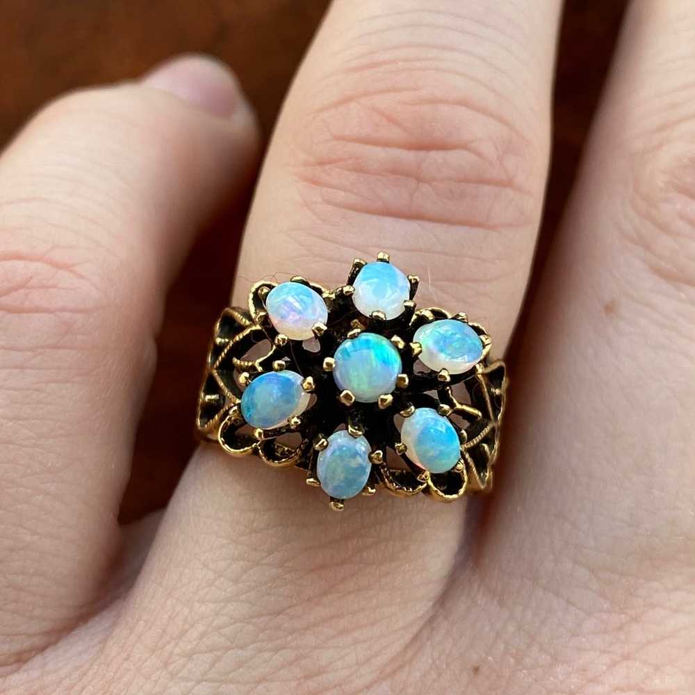 Vintage Opal Cluster Cocktail Ring 14k Yellow Gol… - image 7