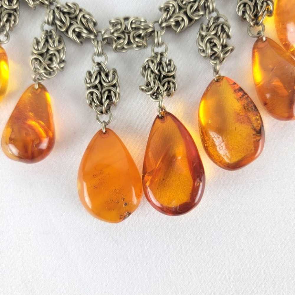 Vintage Baltic Honey Amber Chainmail Drop Dangle … - image 6