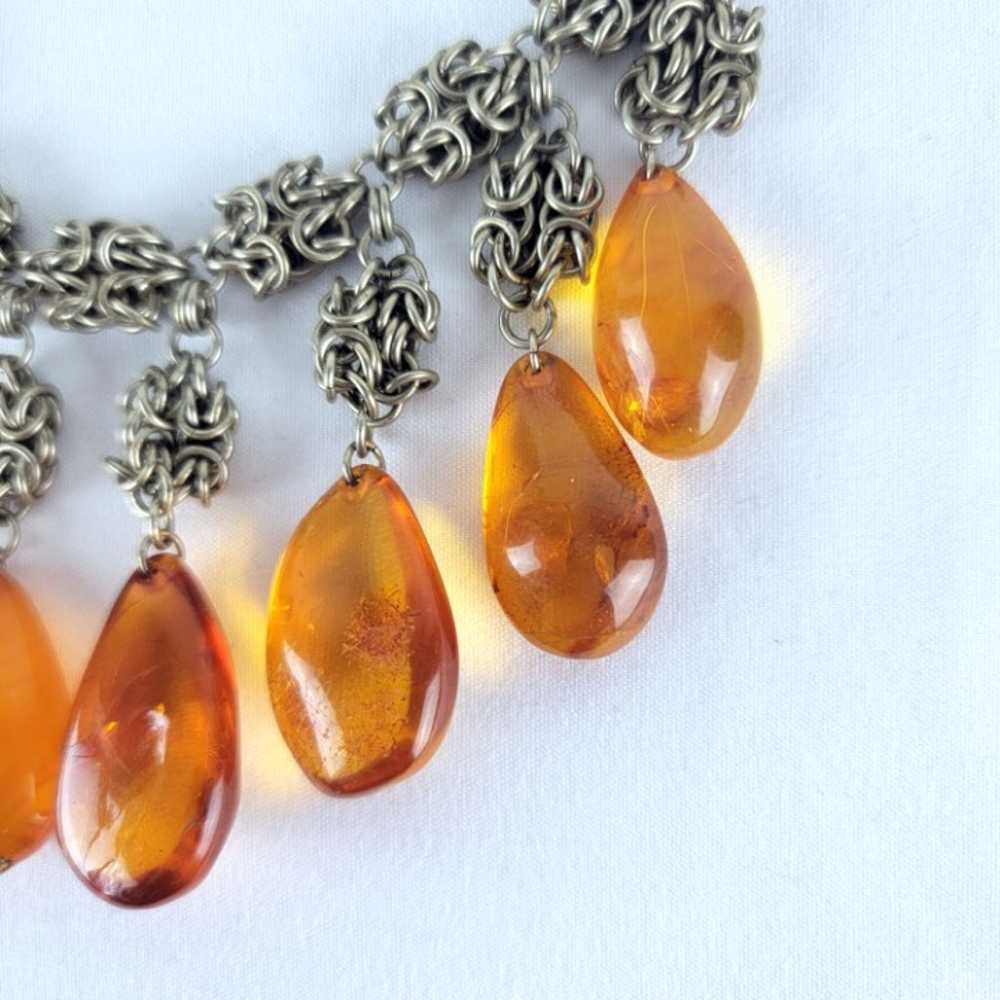 Vintage Baltic Honey Amber Chainmail Drop Dangle … - image 7