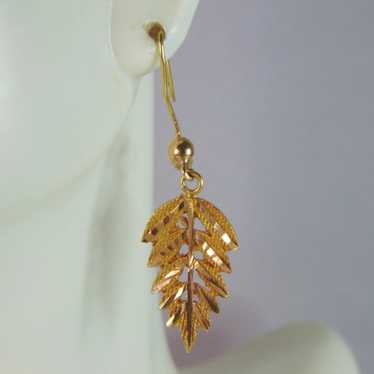 Womens 14K Yellow Gold Palm Leaf Earrings, 2.9g E… - image 1