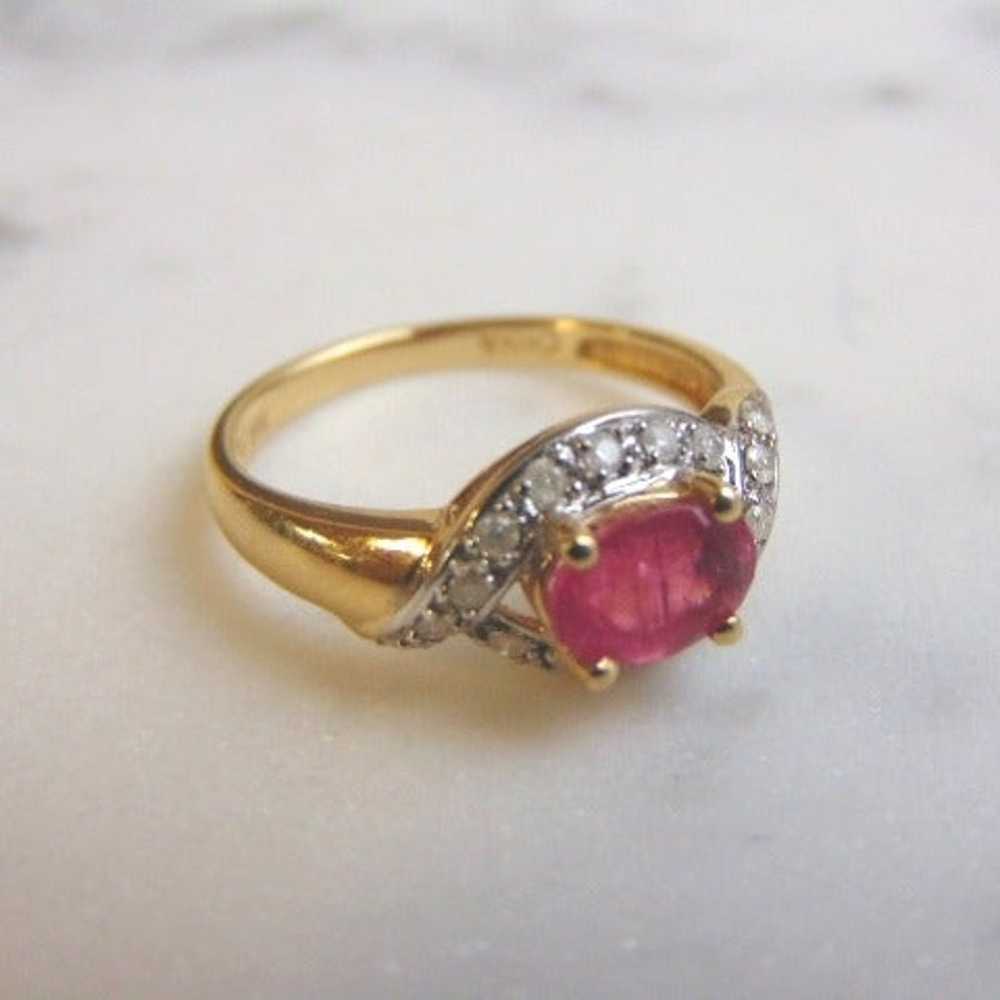 14k Gold Garnet & Diamond Ring E1044 - image 4