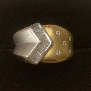 Vintage 14kt Two Tone and Diamonds Ring - image 1