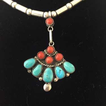 VTG Sterling Silver Turquoise Necklace - image 1