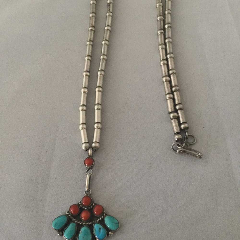 VTG Sterling Silver Turquoise Necklace - image 3