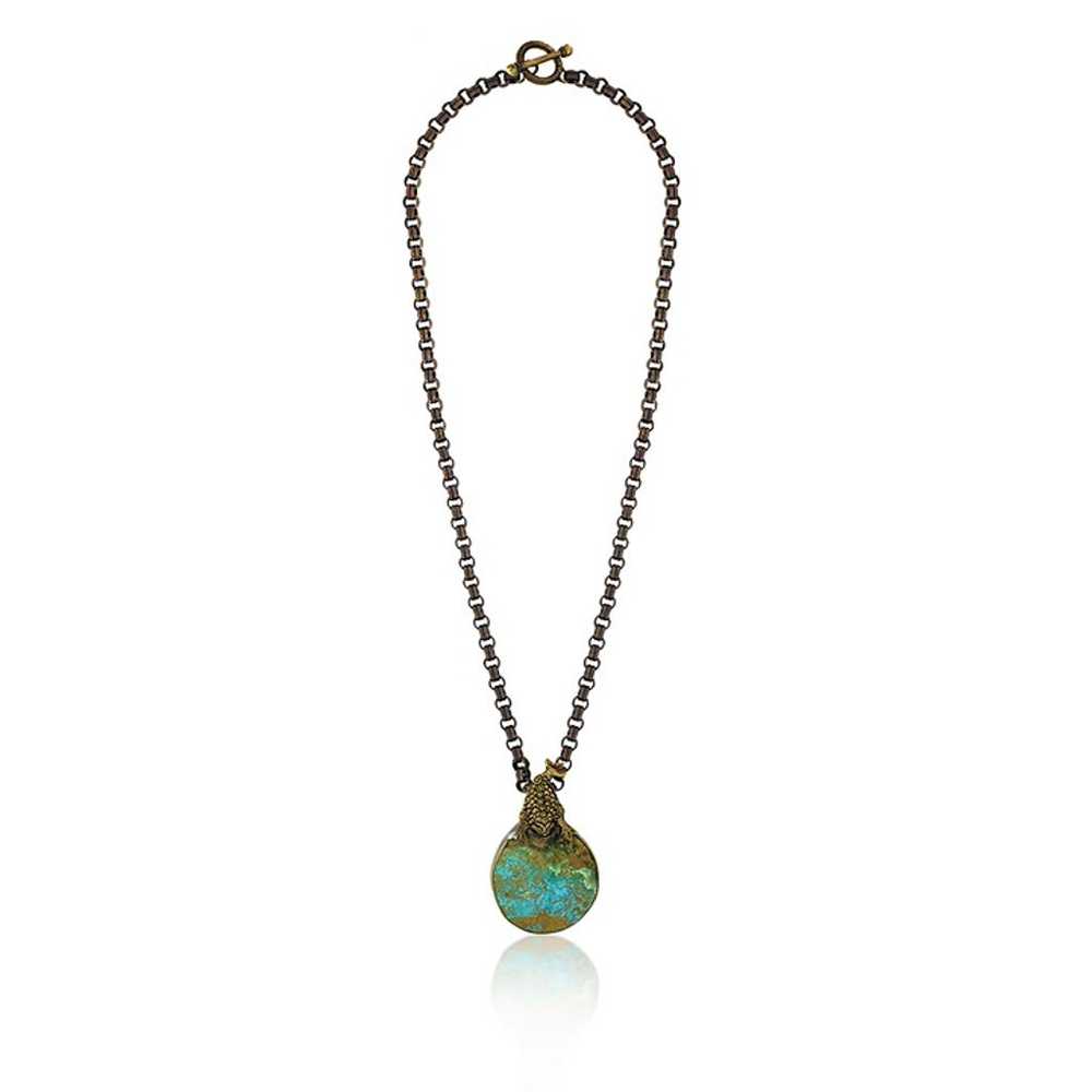 Stephen Dweck Bronze Turquoise Medallion Necklace… - image 2