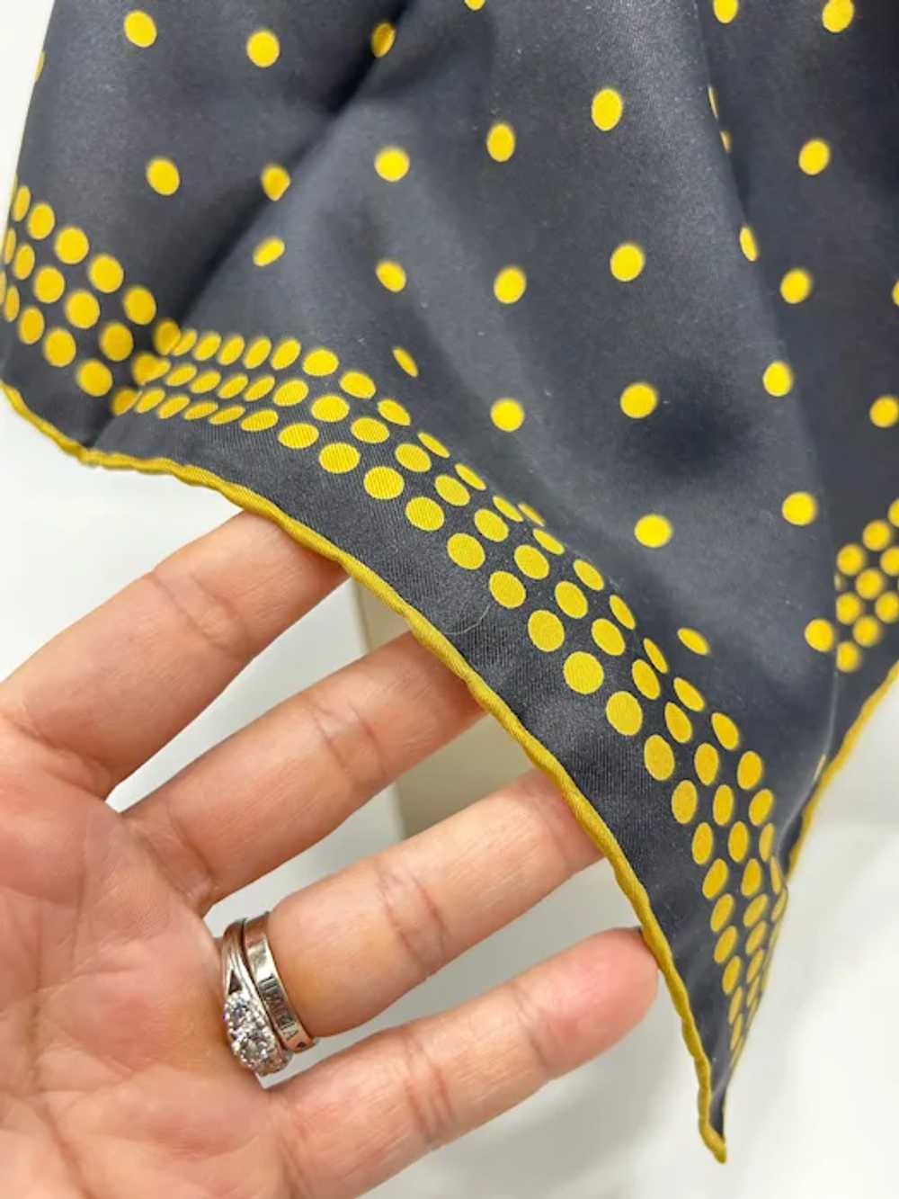Vintage Silk Square Scarf Handkerchief Black Yell… - image 4