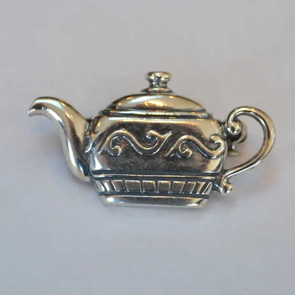 Sterling Petite Teapot Brooch Pin Pendant - image 2