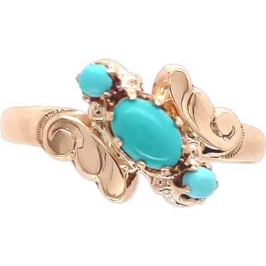 10K Rose Gold 3 Stone Turquoise Ring - image 1