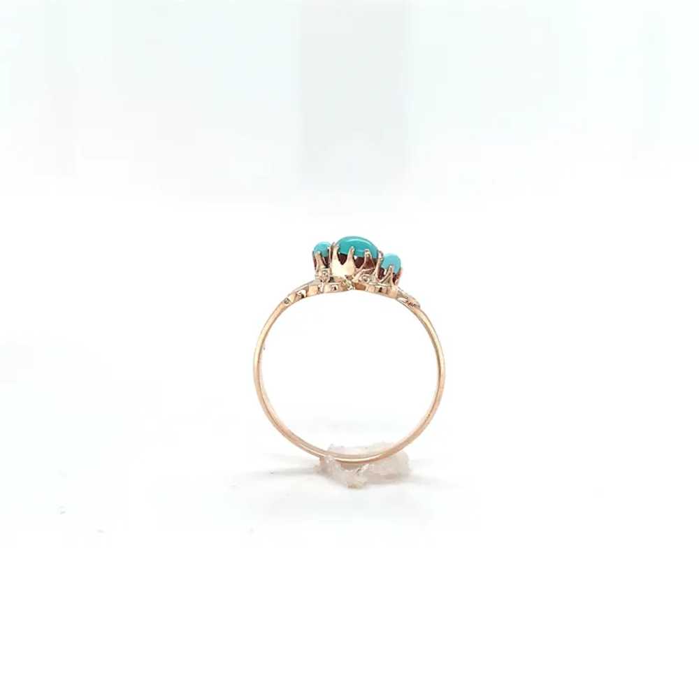 10K Rose Gold 3 Stone Turquoise Ring - image 2
