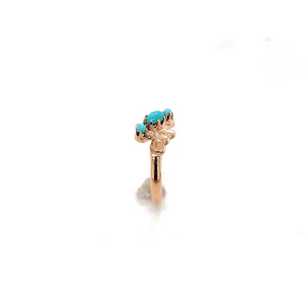 10K Rose Gold 3 Stone Turquoise Ring - image 3