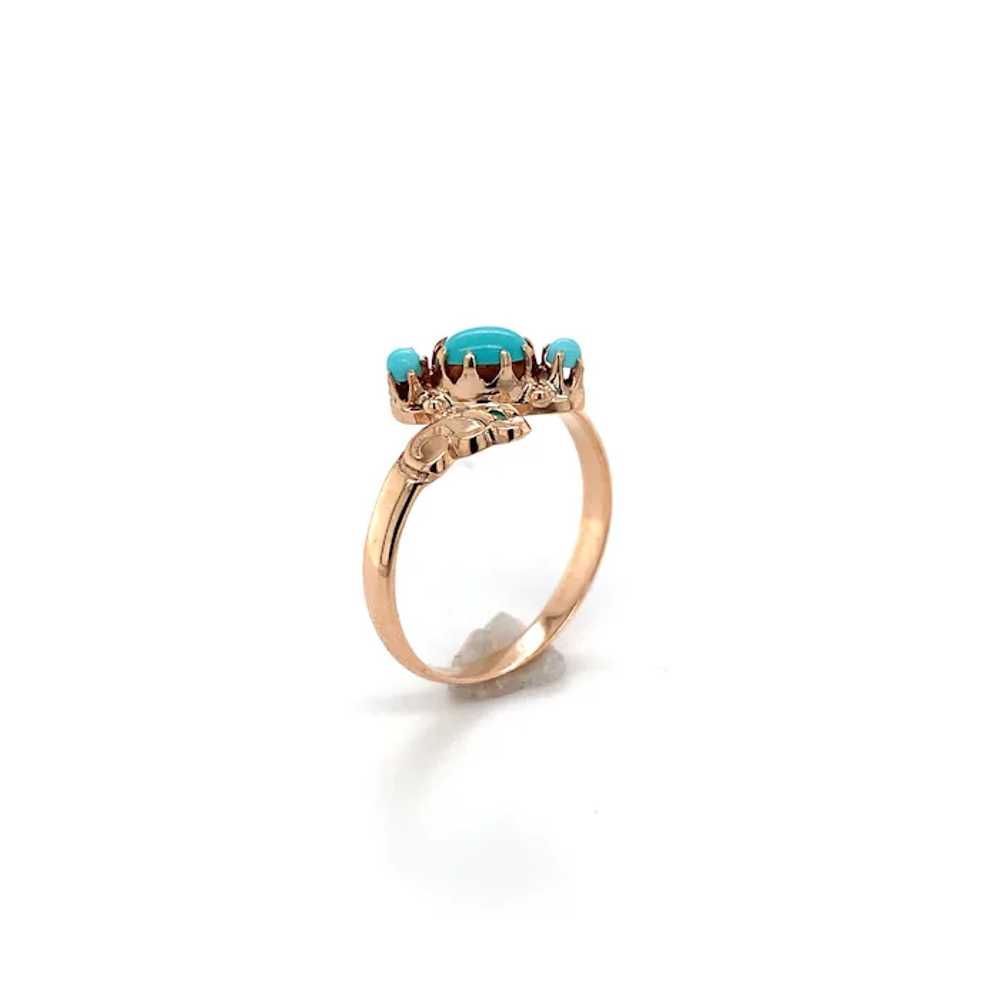 10K Rose Gold 3 Stone Turquoise Ring - image 4